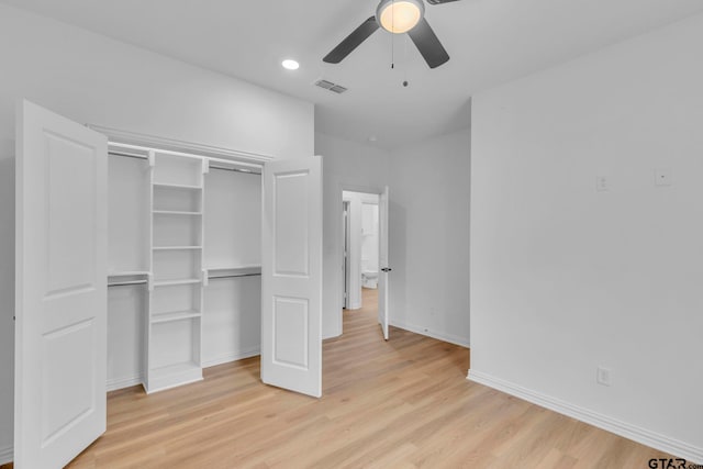 1410 W Connally St, Tyler, TX 75701 - unfurnished bedroom featuring light wood-style flooring, a closet, recessed lighting, and ceiling fan