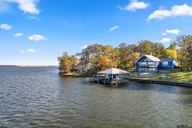 dock area with a water view