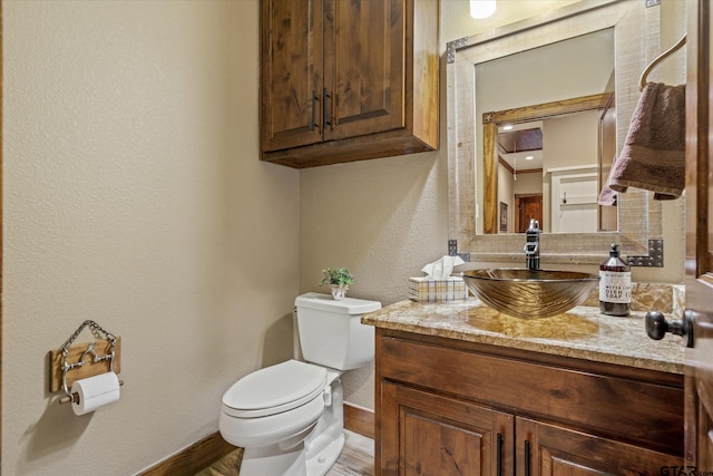 bathroom featuring vanity, wood-type flooring, and toilet