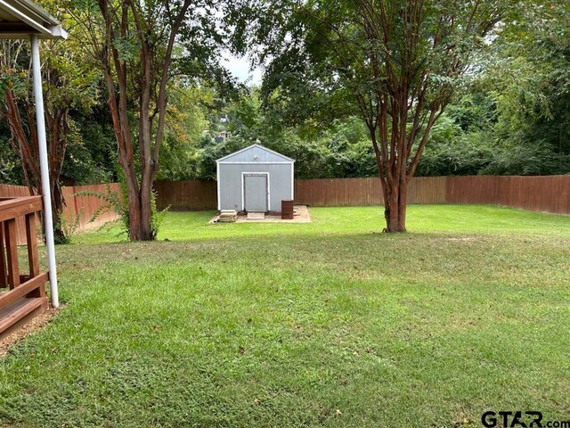 view of yard featuring a storage unit