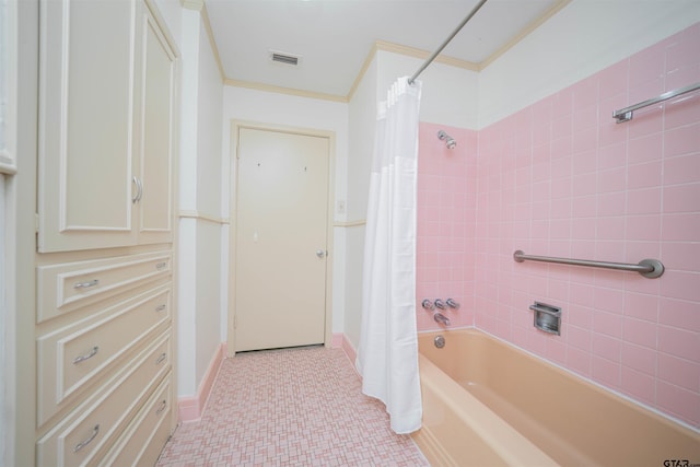 2504 Pounds Ave, Tyler, TX 75701 - full bathroom featuring shower / tub combo with curtain, crown molding, and baseboards