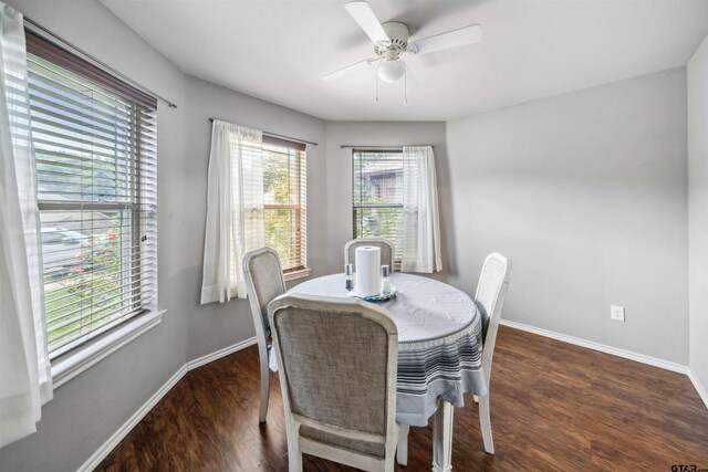 414 Tara Ln, Troup, TX 75789 - dining room with a ceiling fan and wood finished floors