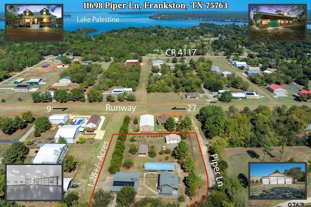 11698 Piper Ln, Frankston, TX 75763 - aerial view of property's location with property parcel outlined and a nearby body of water