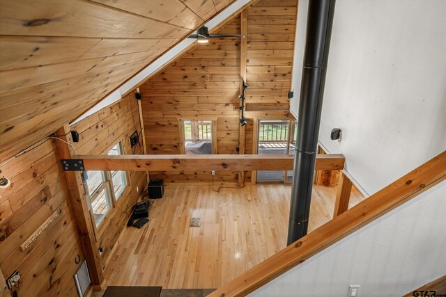 11698 Piper Ln, Frankston, TX 75763 - additional living space featuring lofted ceiling, wood walls, hardwood / wood-style flooring, and wood ceiling