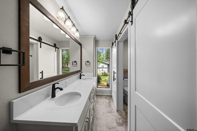 full bathroom featuring double vanity, toilet, and a sink