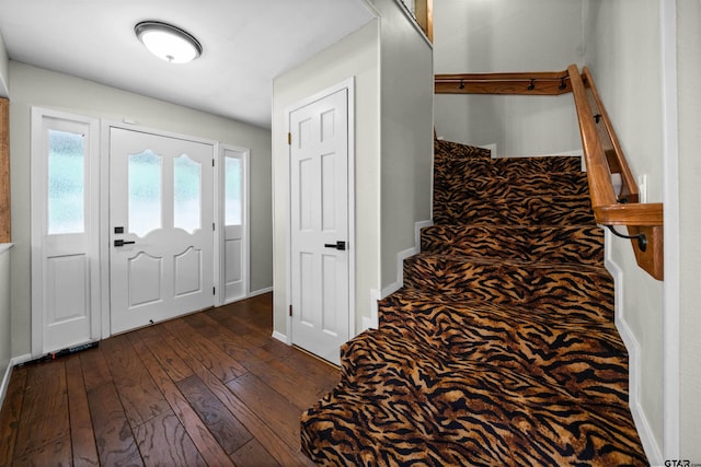 foyer entrance featuring baseboards and dark wood-style floors