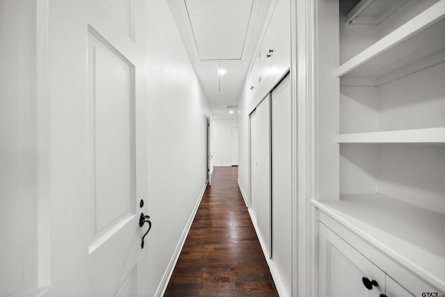 corridor with dark hardwood / wood-style floors