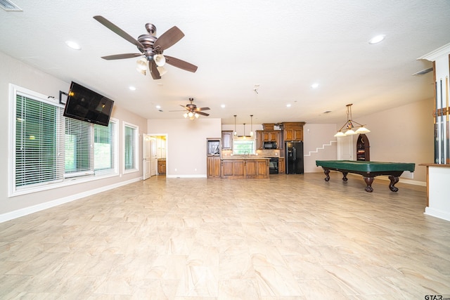 rec room featuring ceiling fan and pool table