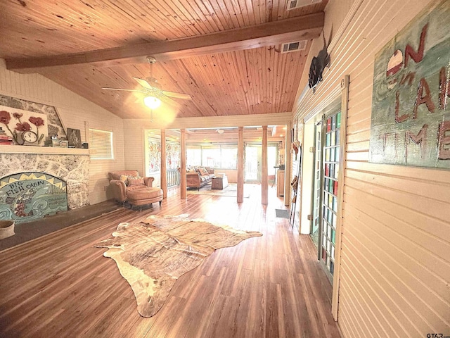 668 Omaha Dr, Omaha, TX 75571 - hall featuring wood finished floors, wood walls, and wooden ceiling