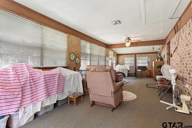 21187 Kristen Dr, Chandler, TX 75758 - living room with attic access, carpet floors, and ceiling fan
