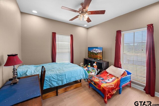 bedroom featuring recessed lighting and ceiling fan