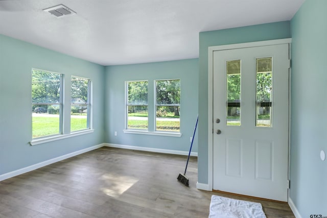 doorway featuring wood-type flooring