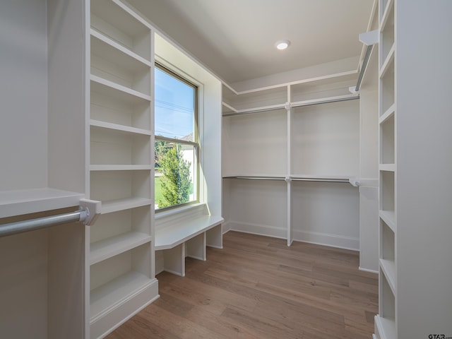 spacious closet featuring light hardwood / wood-style flooring