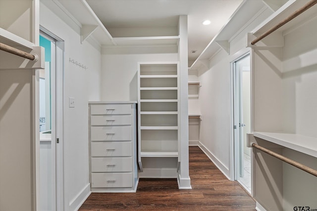 walk in closet featuring dark hardwood / wood-style flooring