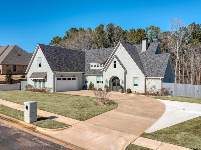 view of front facade featuring a garage and a front lawn