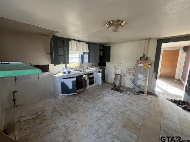 kitchen with a sink, gas water heater, and backsplash