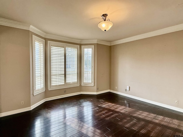 spare room with crown molding and dark hardwood / wood-style flooring