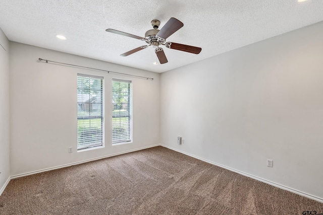 6214 Huntington Dr, Tyler, TX 75703 - unfurnished room with carpet, baseboards, a textured ceiling, a ceiling fan, and recessed lighting