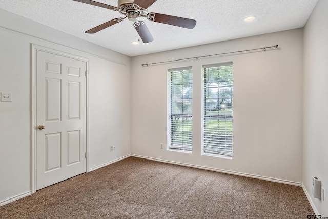 6214 Huntington Dr, Tyler, TX 75703 - carpeted empty room featuring a textured ceiling, ceiling fan, recessed lighting, and baseboards