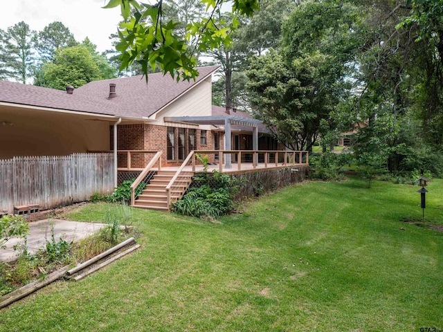 19543 Meadowood Ln, Tyler, TX 75703 - view of yard featuring a wooden deck, a pergola, stairs, and a patio