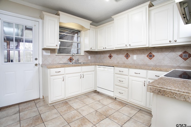 kitchen featuring a sink, white cabinets, light countertops, and dishwasher