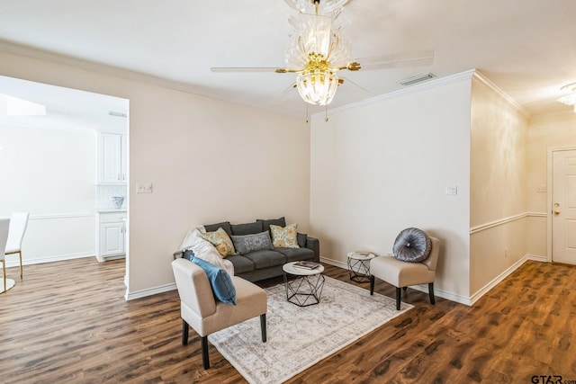 5401 Hollytree Dr, Tyler, TX 75703 - living room with wood finished floors, ornamental molding, ceiling fan, and baseboards