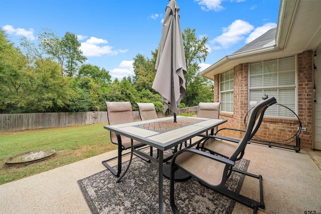 view of patio featuring outdoor dining area and a fenced backyard