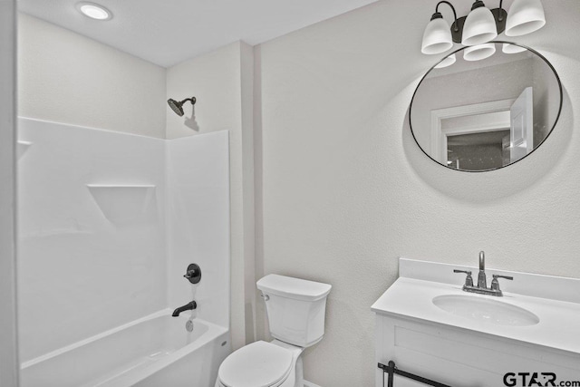 full bathroom featuring vanity, toilet, and shower / bathing tub combination