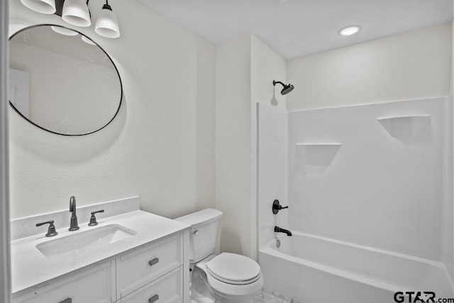 full bathroom featuring vanity, toilet, and shower / bathtub combination