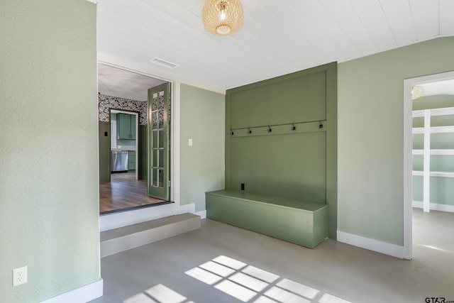 mudroom featuring wooden ceiling