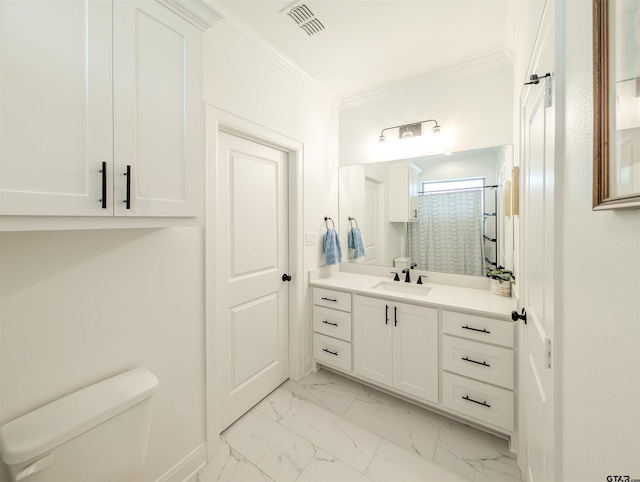 9070 Shallow Cv, Tyler, TX 75703 - bathroom with vanity, marble finish flooring, ornamental molding, and a shower