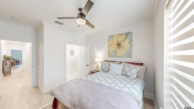 9070 Shallow Cv, Tyler, TX 75703 - bedroom with ornamental molding, light wood-style floors, and a ceiling fan