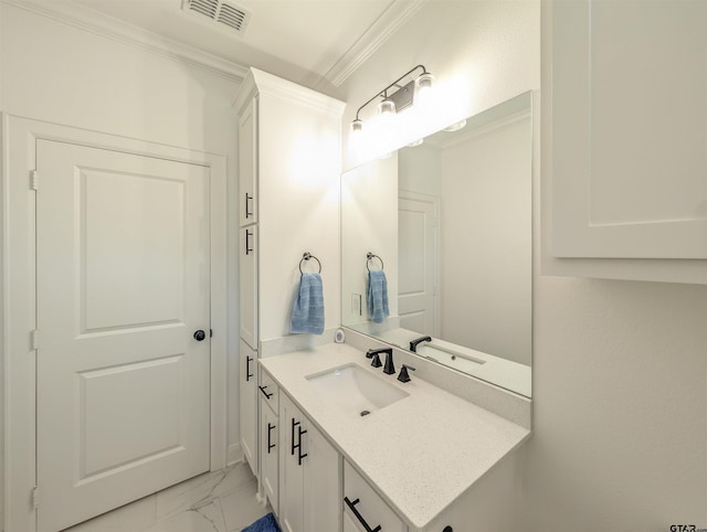 9070 Shallow Cv, Tyler, TX 75703 - bathroom with ornamental molding, vanity, and marble finish floors