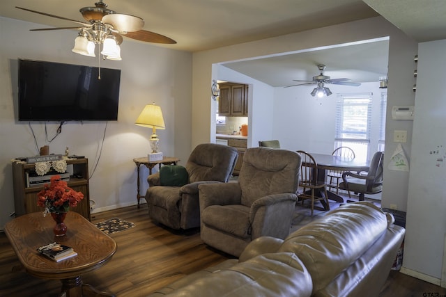 209 Kildare Rd, Linden, TX 75563 - living room featuring wood finished floors, a ceiling fan, and baseboards