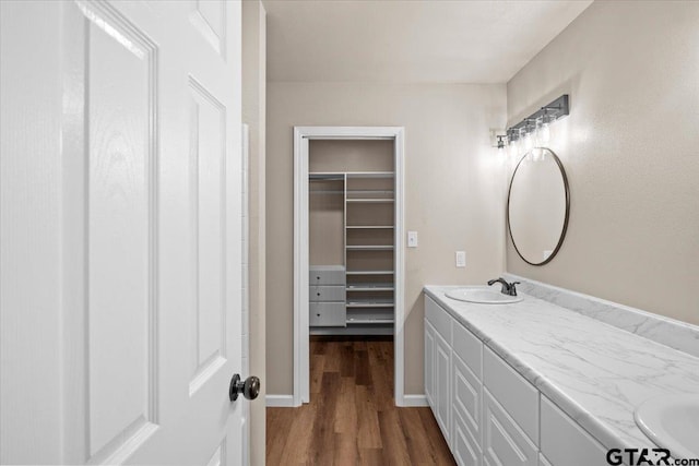 bathroom featuring hardwood / wood-style floors and vanity