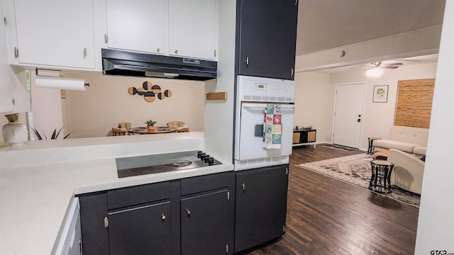 1418 E Dawson St, Tyler, TX 75701 - kitchen featuring under cabinet range hood, oven, light countertops, black electric stovetop, and dark wood-type flooring