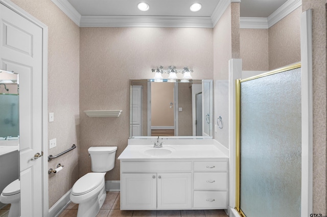 2322 Dietz Ln, Tyler, TX 75701 - full bath with a stall shower, vanity, crown molding, and toilet