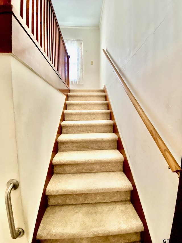102 Gordon Dr, Crockett, TX 75835 - stairway featuring crown molding