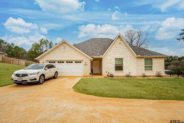 view of front facade featuring a garage and a front lawn