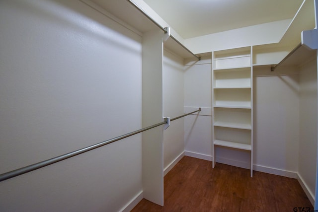 spacious closet with dark hardwood / wood-style flooring