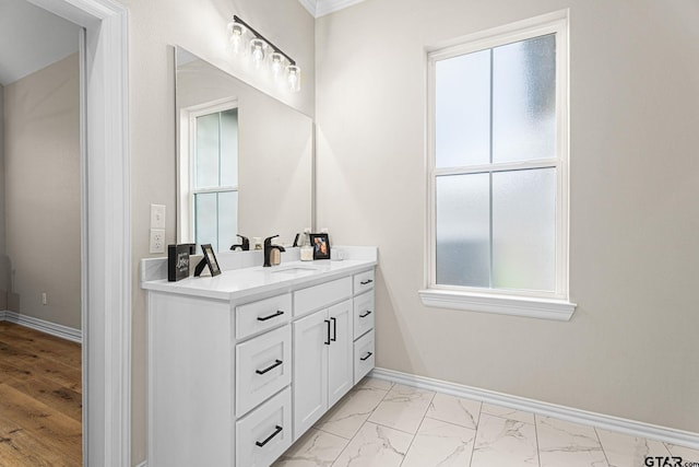 12293 Harlon St, Flint, TX 75762 - bathroom with vanity and marble look tile flooring