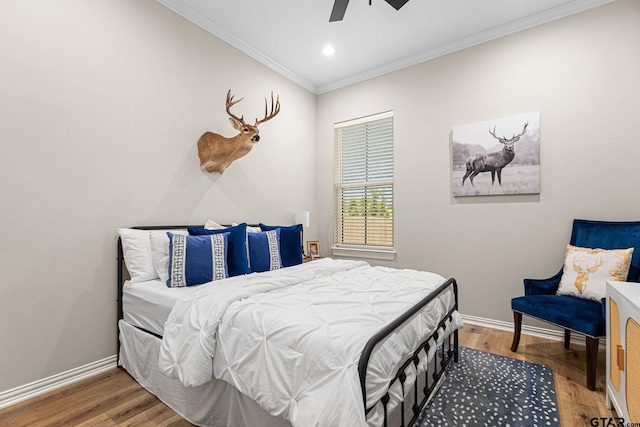 12293 Harlon St, Flint, TX 75762 - bedroom with ornamental molding, wood finished floors, recessed lighting, and a ceiling fan