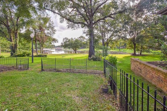 view of yard with a water view