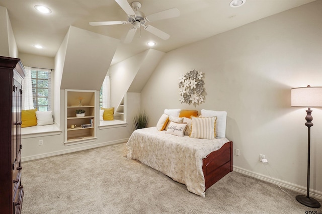 1940 Stonehill Dr, Tyler, TX 75703 - bedroom with carpet, recessed lighting, ceiling fan, and vaulted ceiling