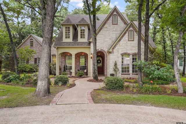 1940 Stonehill Dr, Tyler, TX 75703 - view of front of home featuring stone siding, roof with shingles, and brick siding