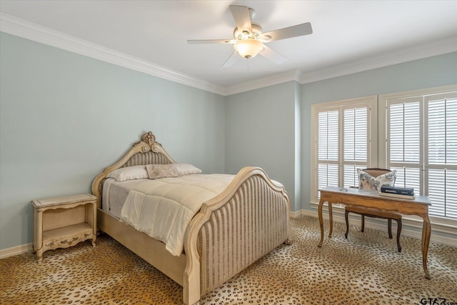 2003 Royal Oak Dr, Tyler, TX 75703 - bedroom with baseboards, an office area, light colored carpet, crown molding, and ceiling fan