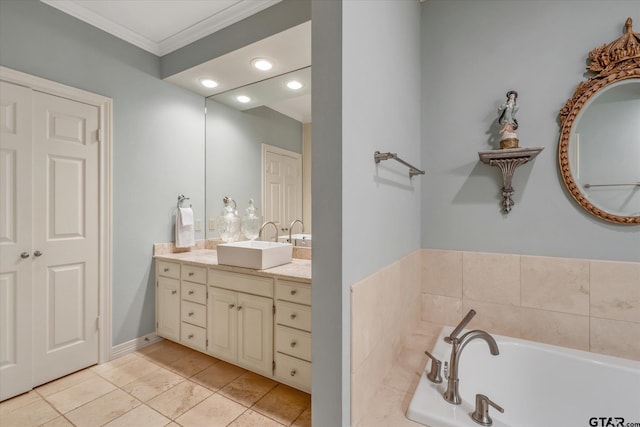 2003 Royal Oak Dr, Tyler, TX 75703 - bathroom featuring ornamental molding, a bath, vanity, and tile patterned floors