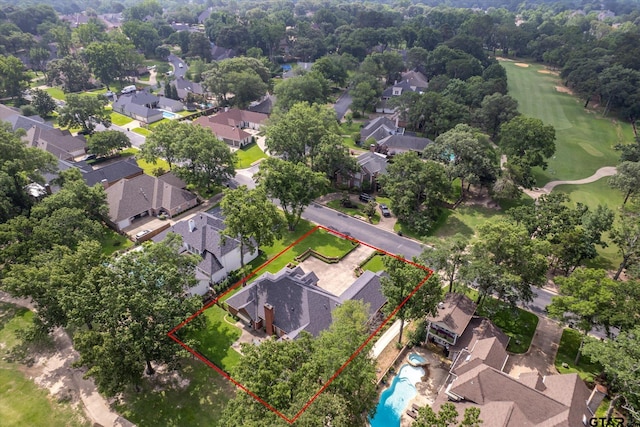 2003 Royal Oak Dr, Tyler, TX 75703 - aerial view of residential area with property parcel outlined, a pool, and a golf course
