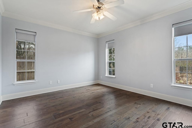 unfurnished room with plenty of natural light and dark wood finished floors