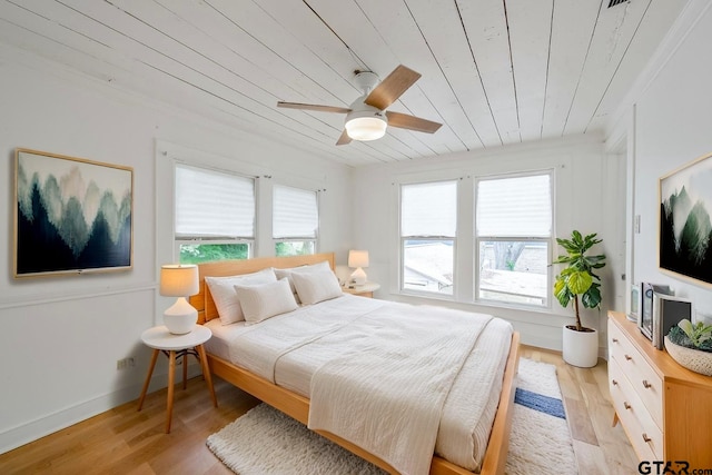 704 W 3rd St, Tyler, TX 75701 - bedroom with wood ceiling, light wood-style floors, and ceiling fan